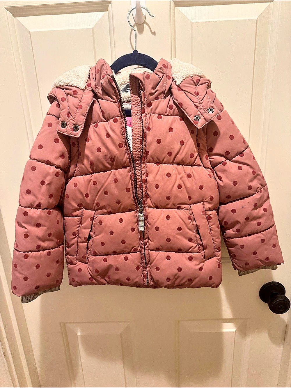 Mini Boden Polka Dot Puffer Jacket Pink Girls 3-4Y